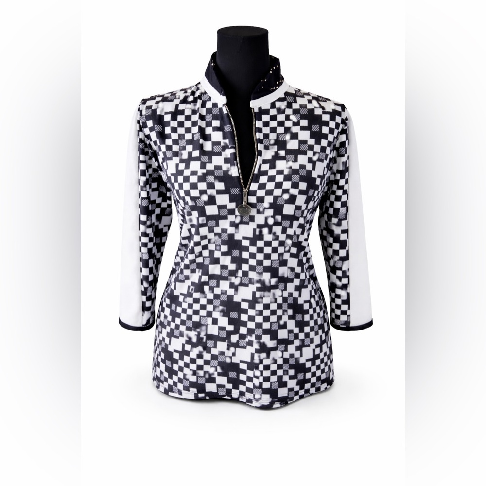 Reversible Golf & Resortwear Black White Geometric 1/4 Zip Top